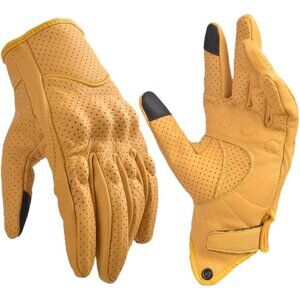 🆕Men's Yellow Moto Racing Perforated Motorbike Dirt Bike Leather Gloves